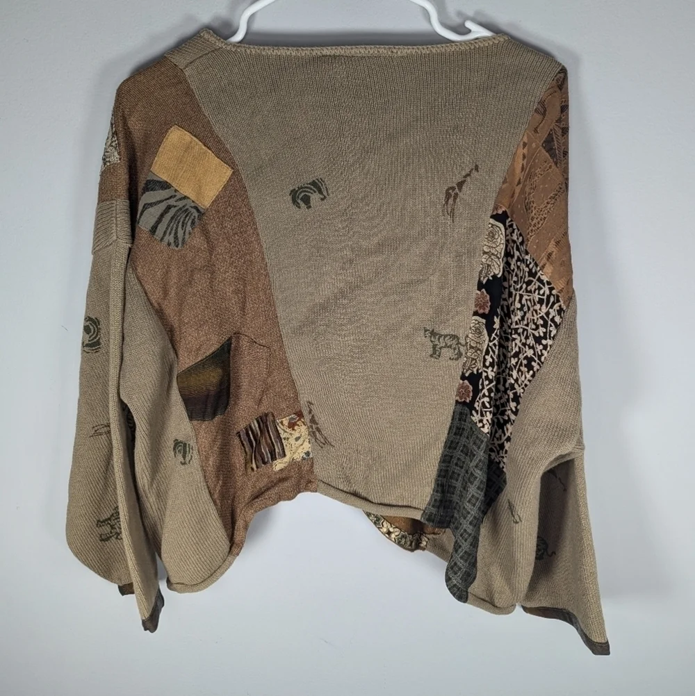 Vintage Donna Jessica Abstract Jungle Safari patchwork mismatch cardigan size 1